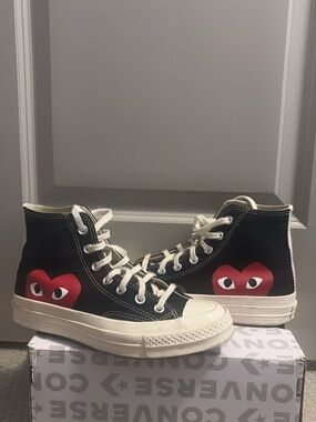 Converse Black High-Top Sneakers with Red Heart Eye Graphic